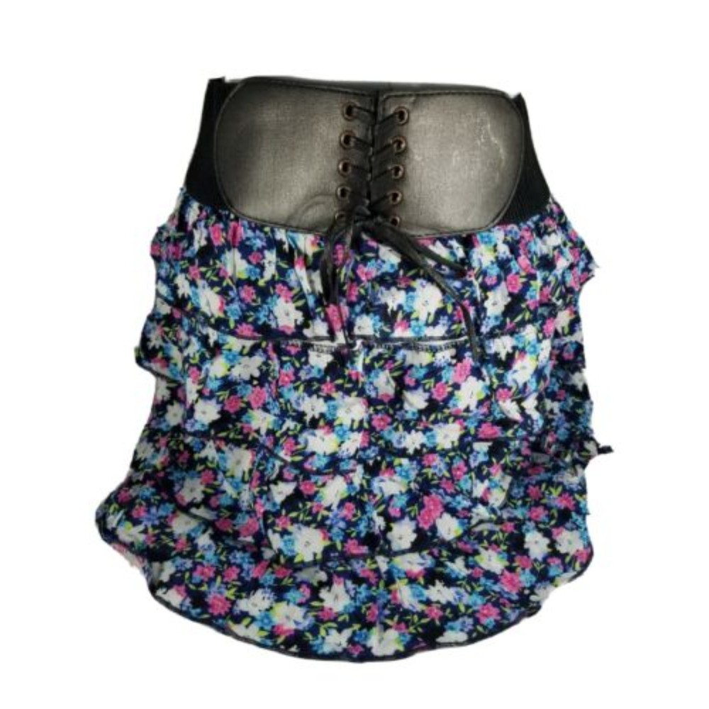 NWT! Junior Womens CYN Cynthia Mehra Floral Mini Skirt One Size Lace Up Waist